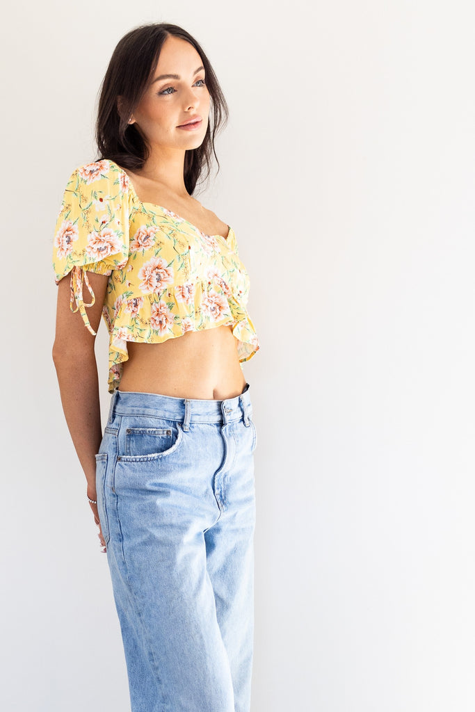 Missguided crop top and pants pajama set in flirty floral