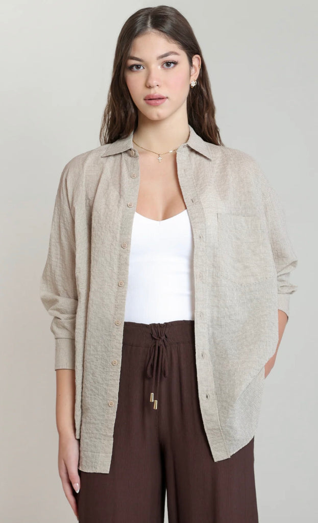 Top - Dex Button Up Gingham Cotton Blouse