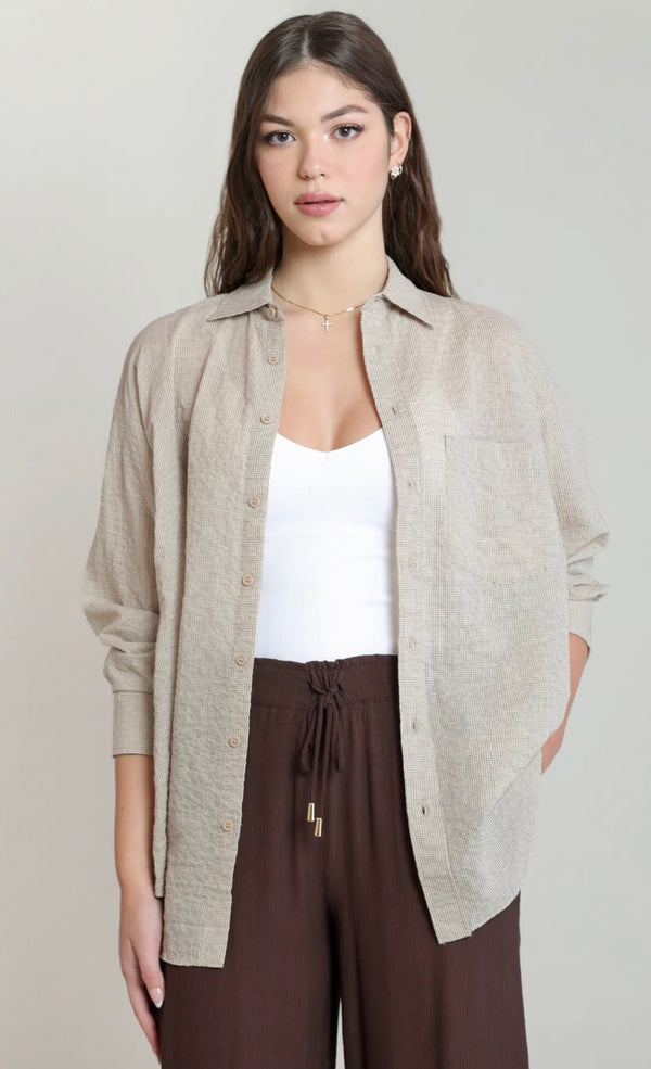 Top - Dex Button Up Gingham Cotton Blouse