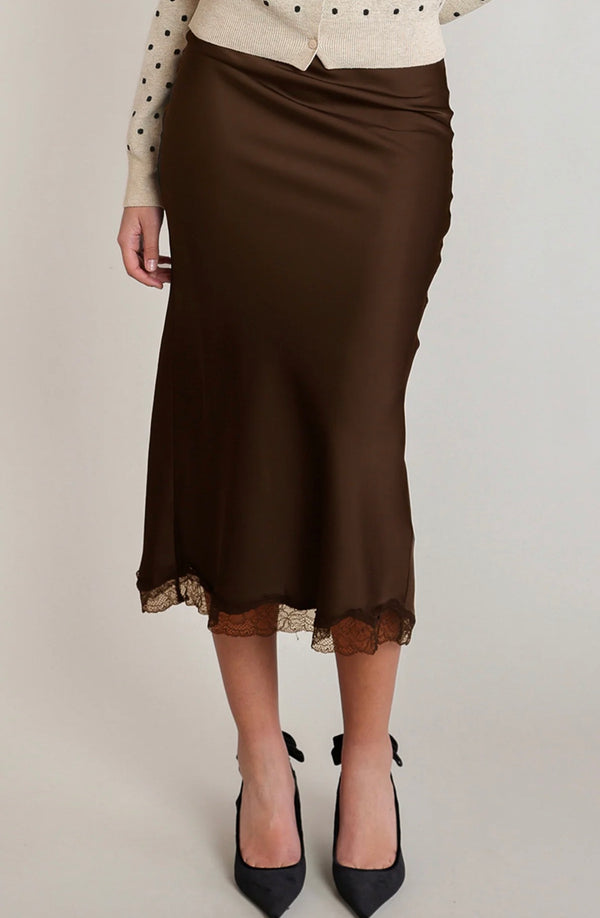 Bottom - Dex Satin Lace Trim Skirt
