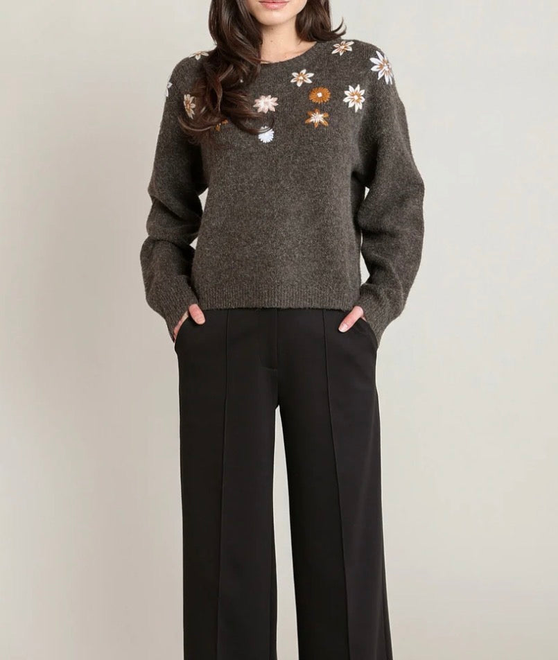Top - Dex Embroidered Flower Sweater