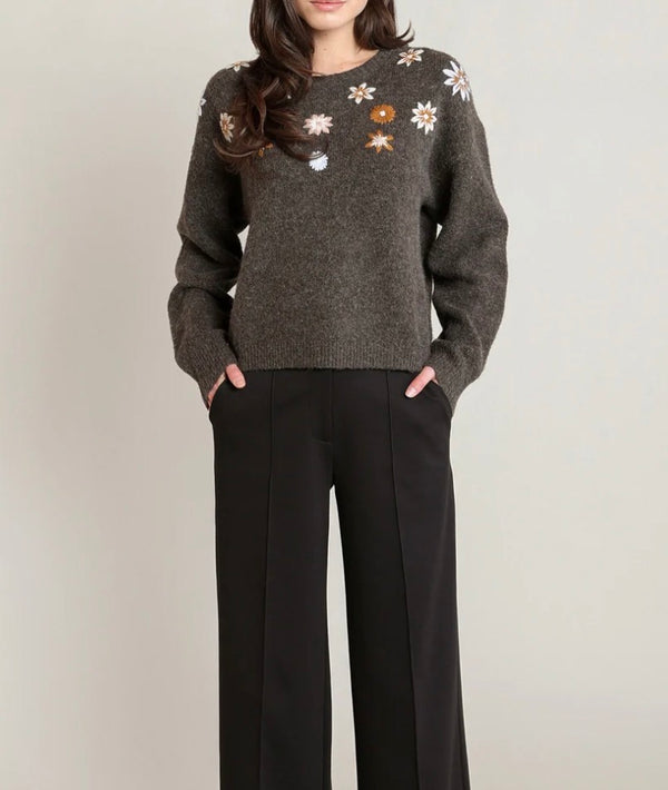 Top - Dex Embroidered Flower Sweater
