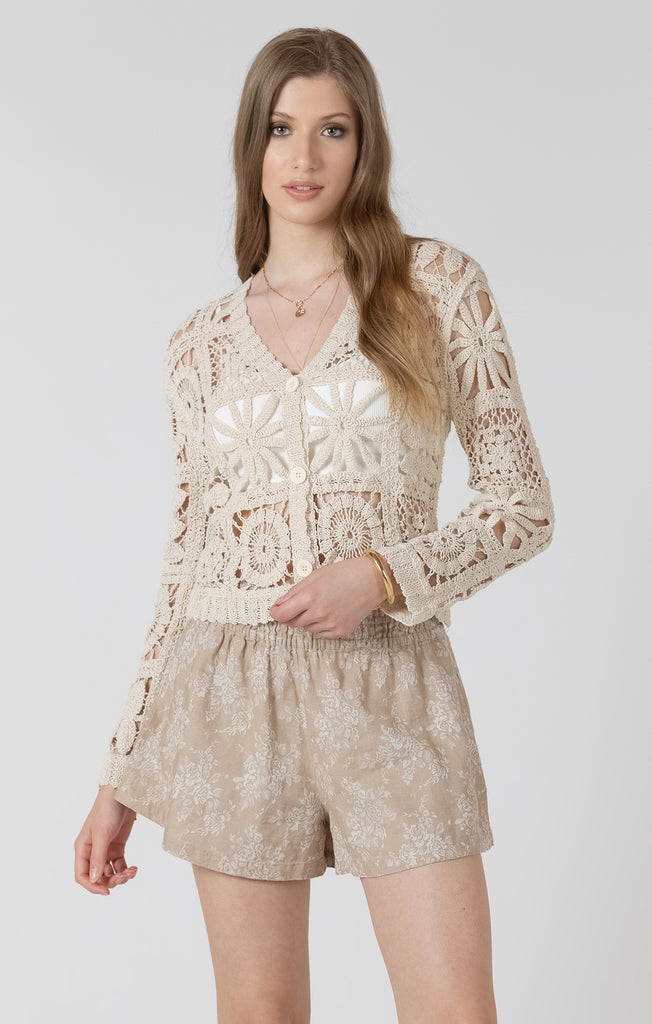 Top - Dex Embroidered Square Pattern Cardigan