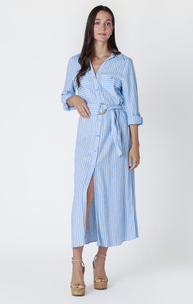 Dress - Dex Belted Stripe Midi Shirt Dress