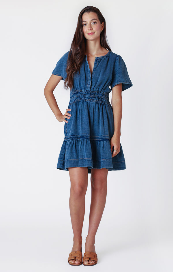 Dress - Dex Tiered Denim Effect Mini Dress