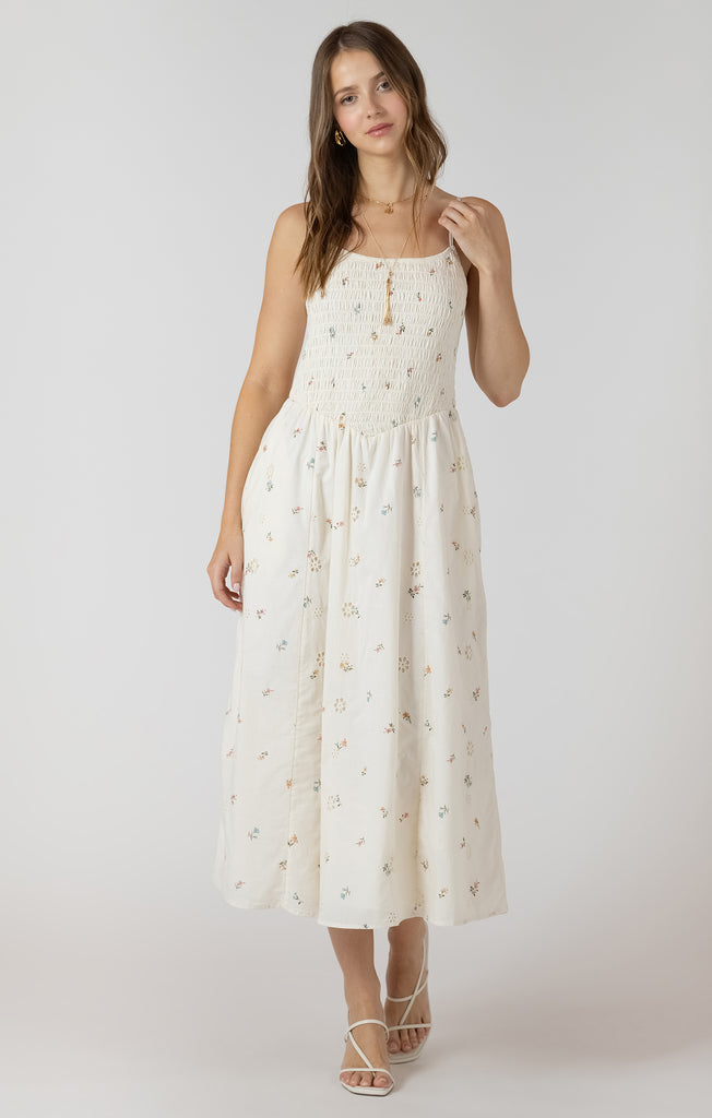 Dress - Dex Floral Eyelet Smocked Detail Midi Dress