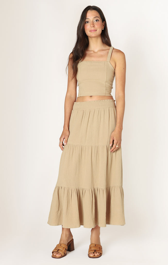 Skirt - Dex Pull On Textured Midi Skirt