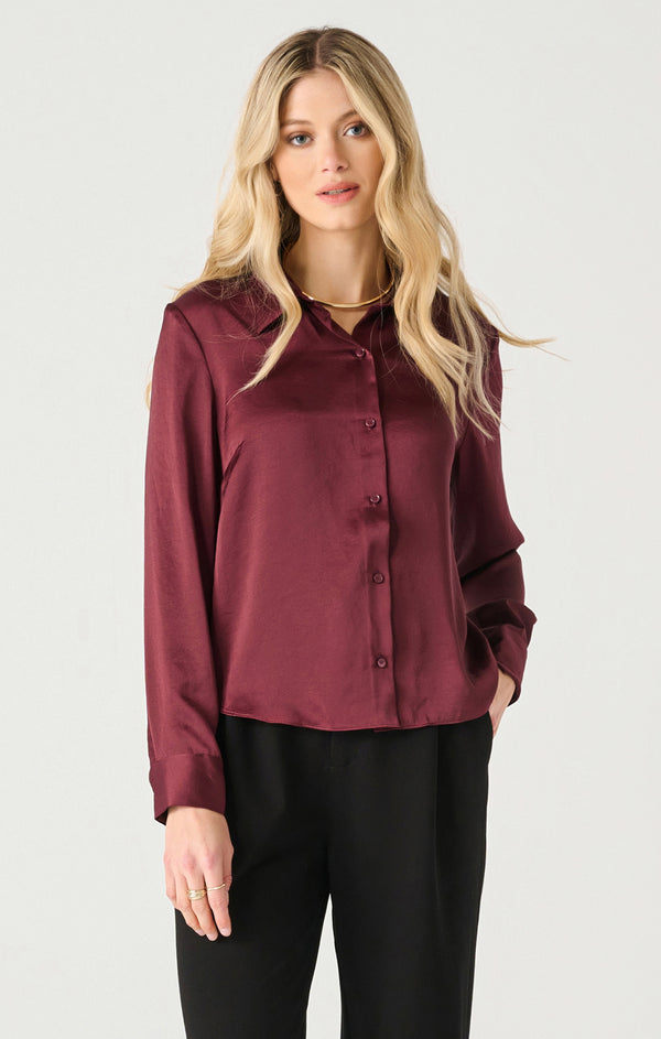 Top - Dex Long Sleeve Flowy Satin Blouse