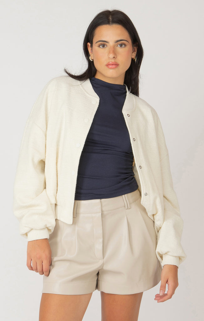 Top - Dex Tweed Buttoned Bomber Jacket