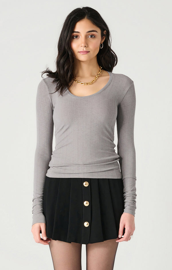 Top - Dex Long Sleeve Scoop Neck Ribbed Top