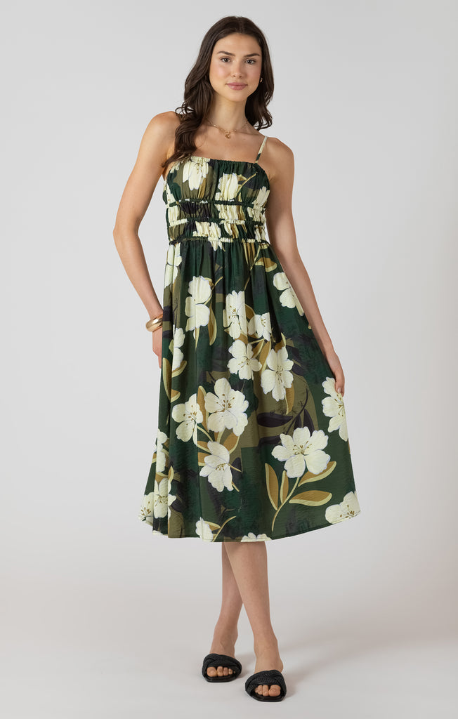 Dress - Dex Floral Elastic Waist Midi Dress