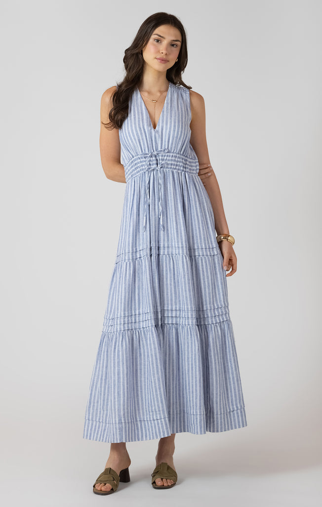 Dress - Dex Striped Pleat Detail Smocked Waist Dress