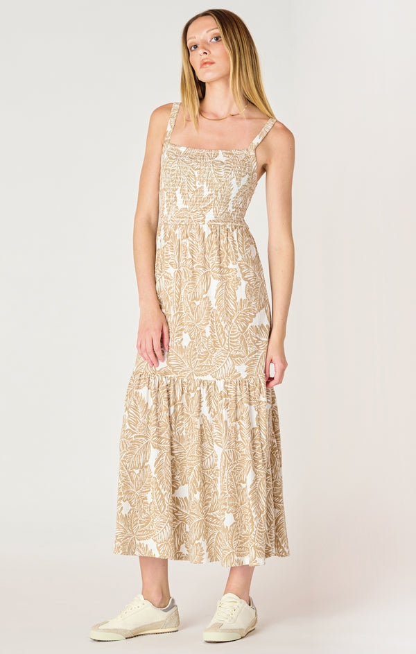 Dress - Dex Sleeveless Palm Smocked Midi Dress