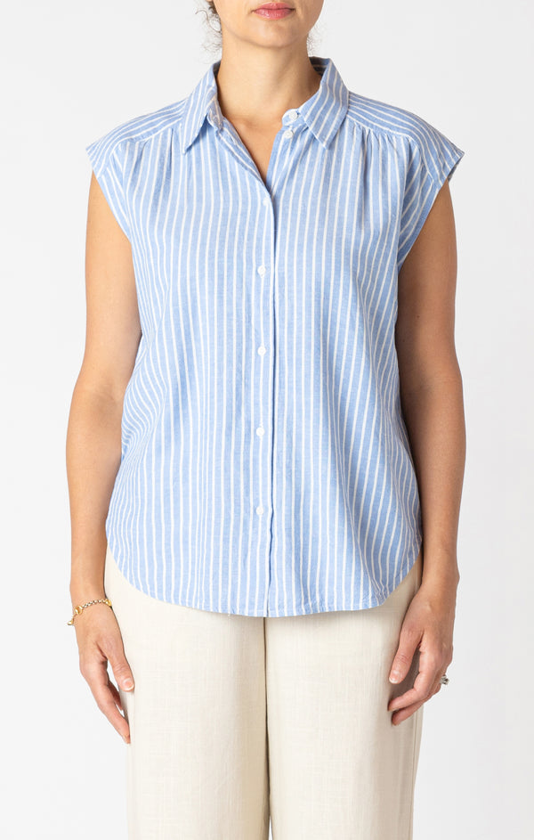 Top - Dex Cap Sleeve Collared Stripe Blouse