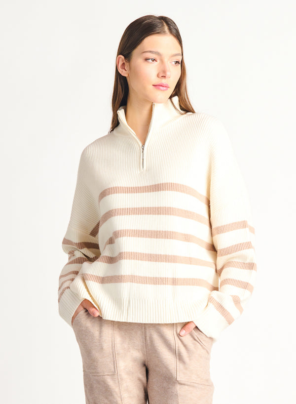 Top - Dex Half Zip Striped Sweater