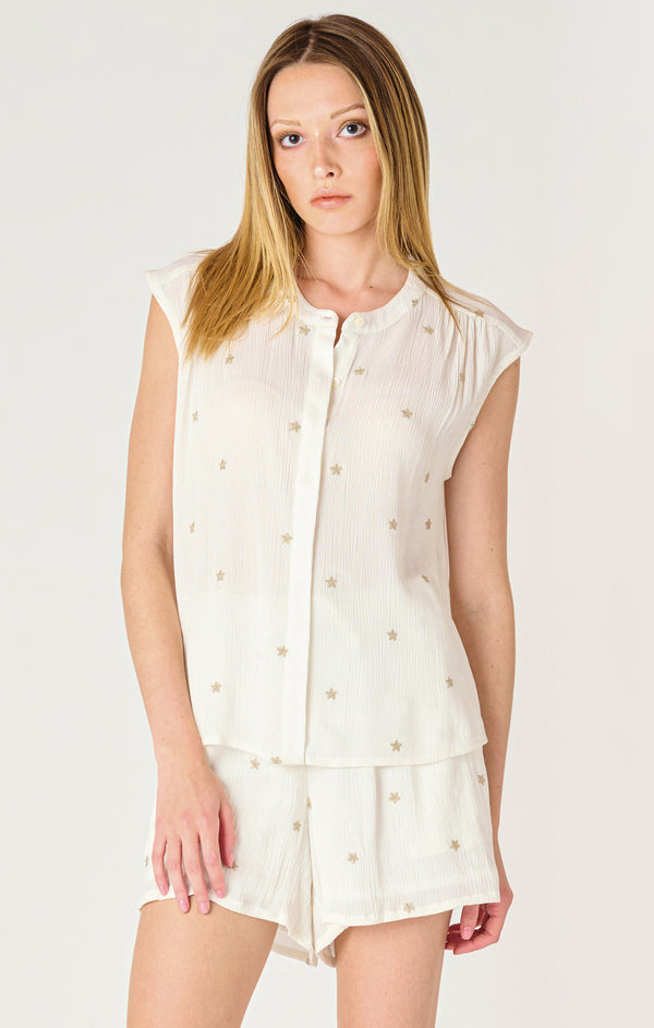Top - Dex Button Front Embroidered Blouse