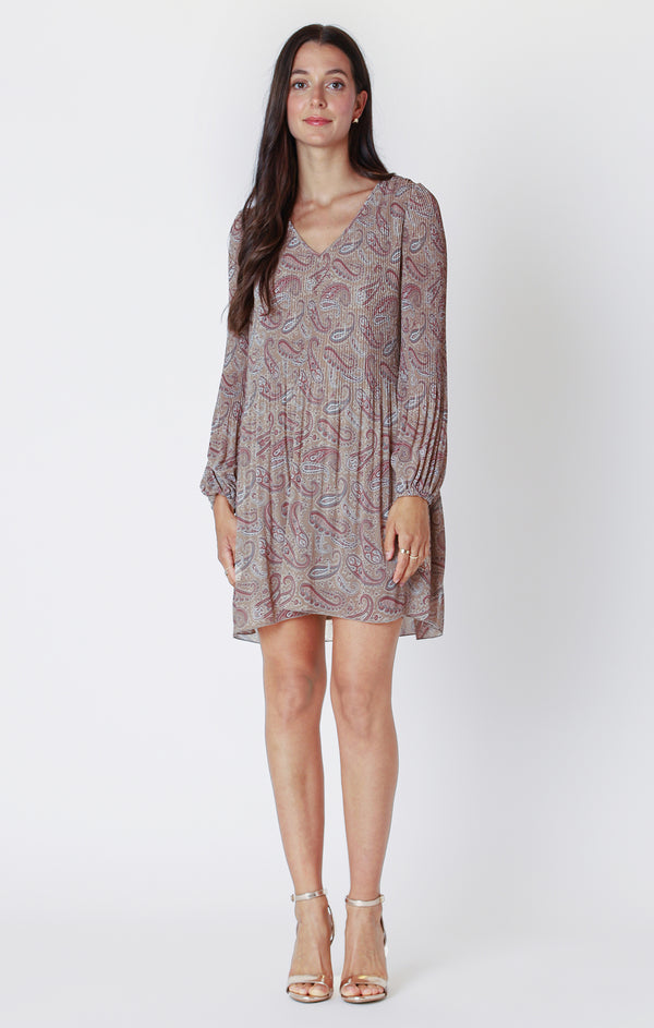 Dress - Dex Long Sleeve Paisley Pleated A-Line Dress