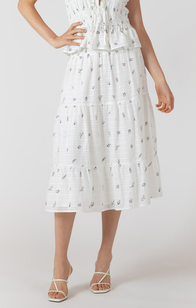 Skirt - Dex Dainty Rose Smocked Waist Midi Skirt