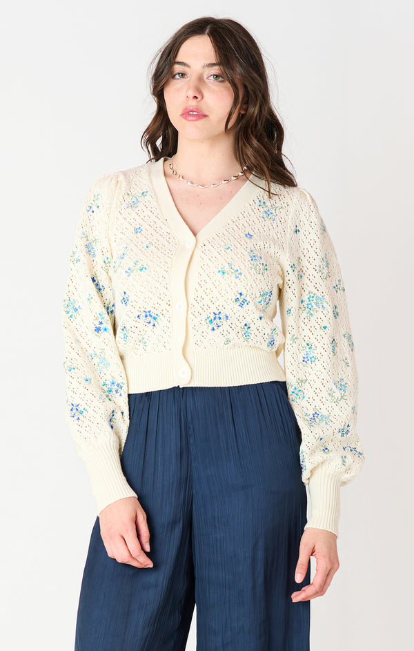 Top -  Dex Pointelle Embroidered Floral Cardigan