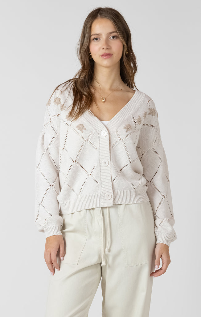 Top - Dex Floral Embroidered Pointelle Cardigan