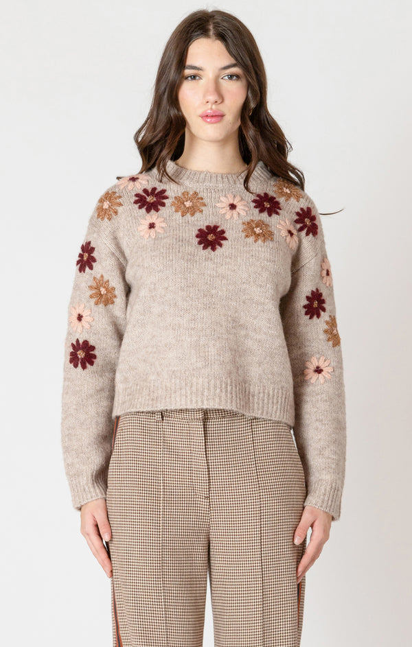 Top - Dex Crewneck Floral Applique Sweater