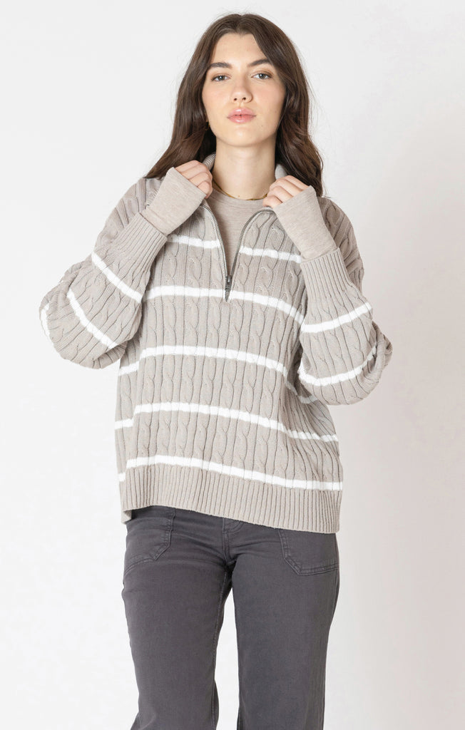 Top - Dex Half Zip Stripe Cable Sweater