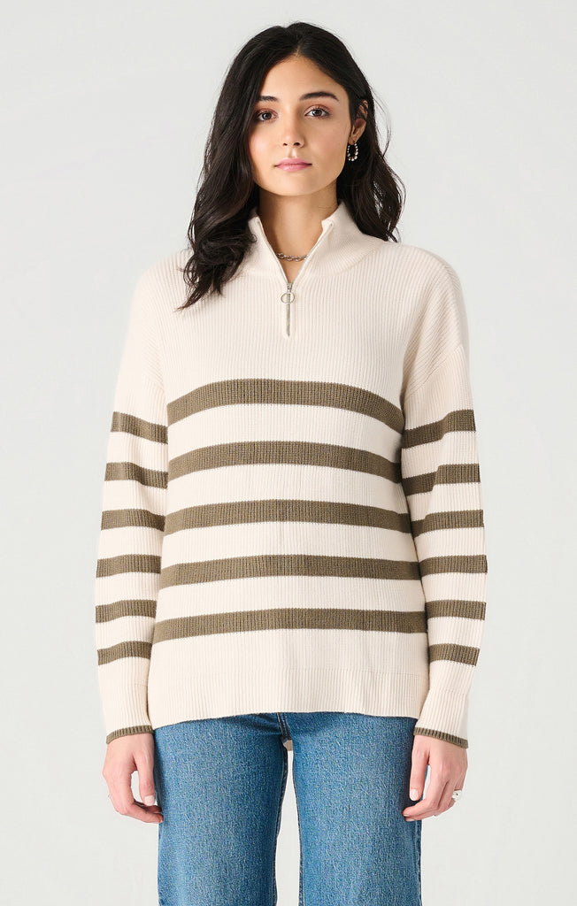 Top - Dex Long Sleeve Half Zip Stripe Sweater