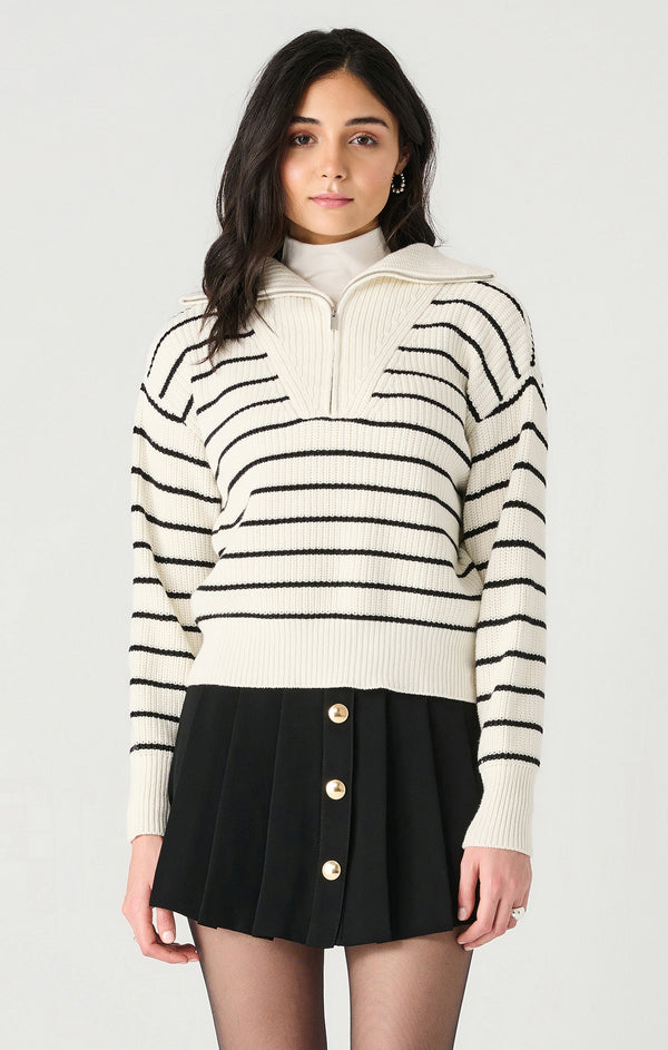 Top - Dex Long Sleeve Half Zip Textured Stripe Sweater