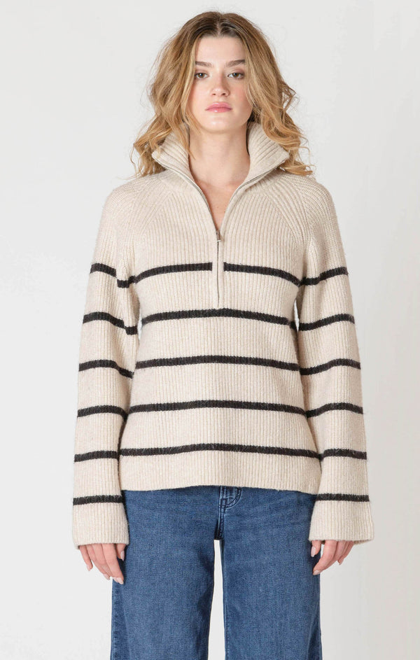 Top - Dex Half Zip Longliine Stripe Sweater