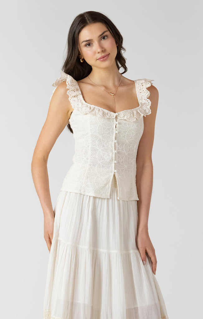 Top - Dex Button Front Eyelet Tank