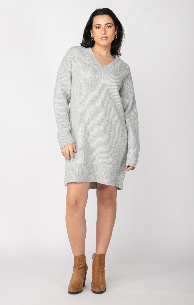 Dress - Dex Long Sleeve V-Neck Mini Sweater Dress