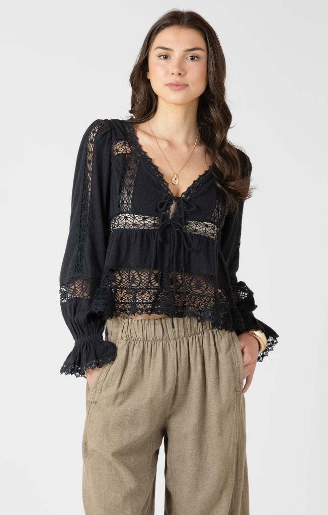 Top - Dex Mixed Fabric Lace Trim Top