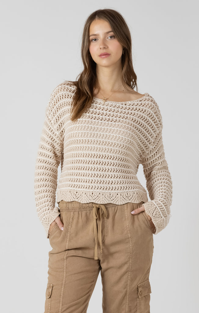 Top - Dex Scalloped Hem Open Stitch Sweater