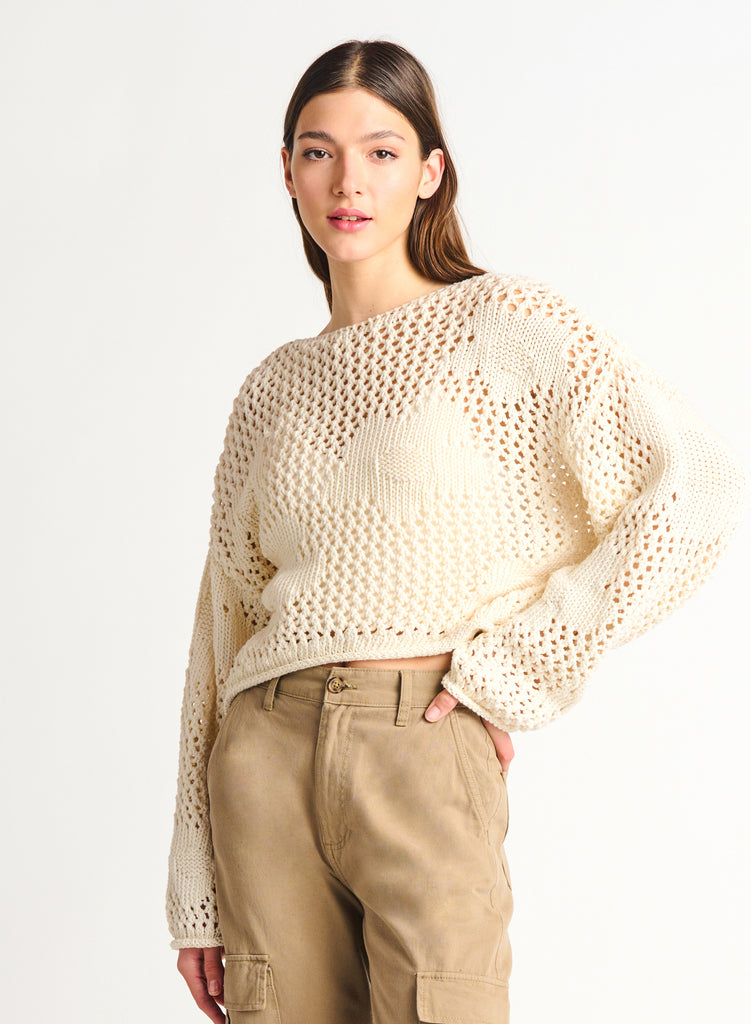 Top - Dex Floral Crochet Sweater