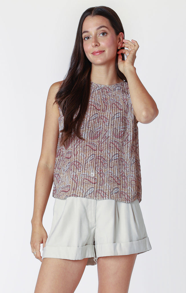 Top - Dex Paisley Sleeveless Pleated Top