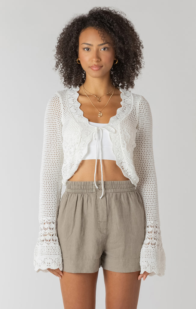 Top - Dex Tie Front Crochet Cardigan