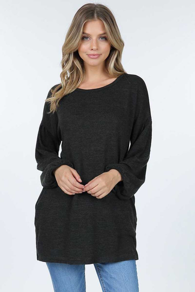 Top - Heather Hacci Knit Long Sleeve Top With Pockets