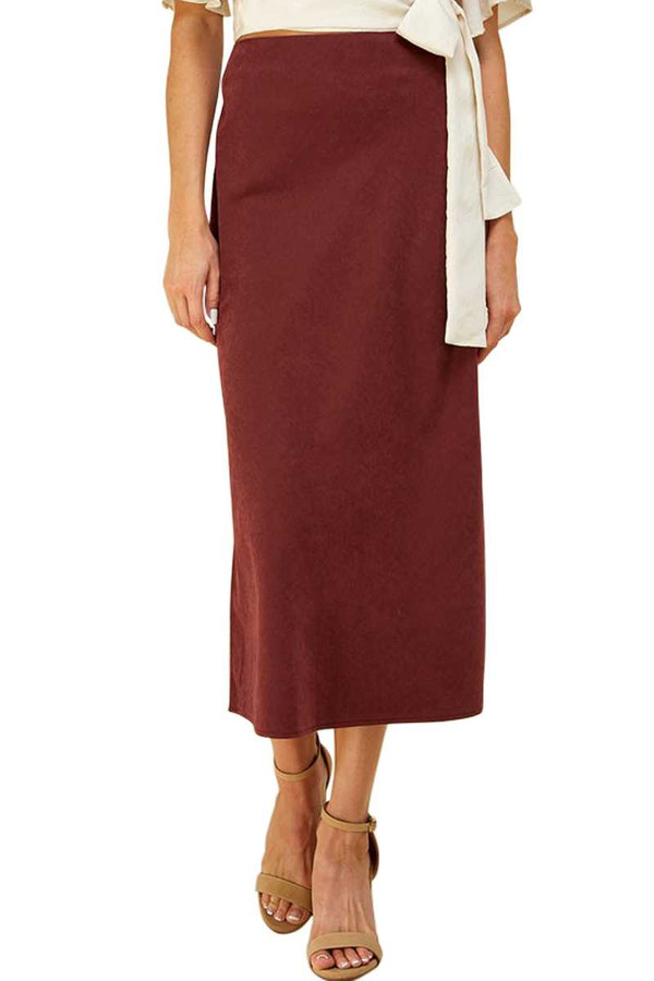 Skirt - Solid Side Zip Midi Skirt