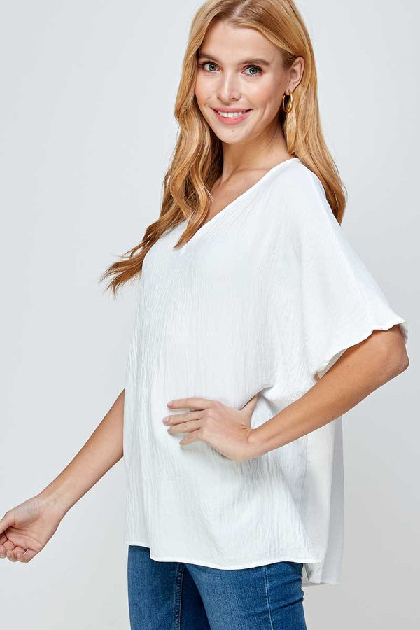 Top - Solid Textured V-Neck Top